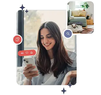 Γυναίκα χρησιμοποιεί smartphone για να διαχειριστεί ακίνητο προς ενοικίαση